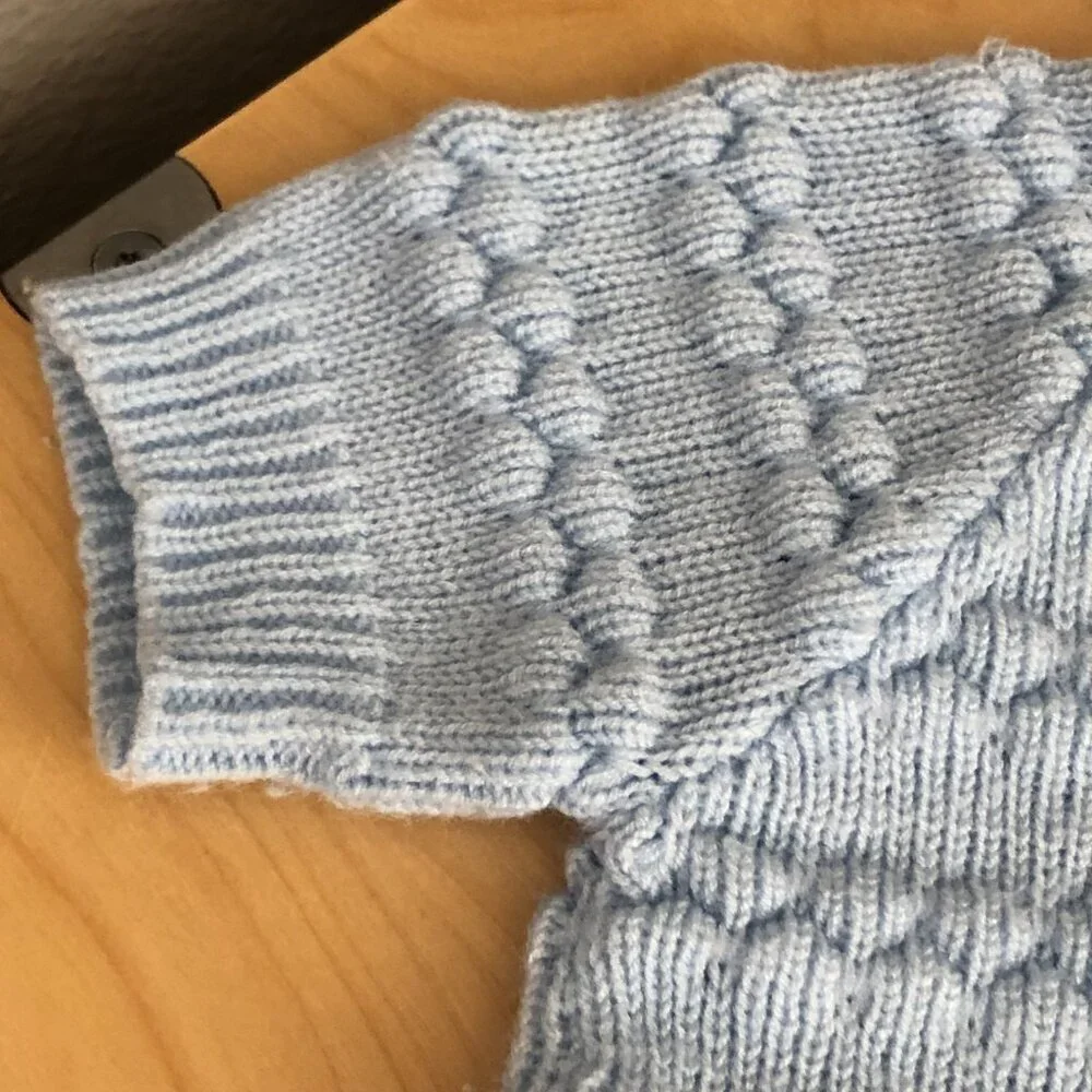 Vintage 60s Bubble Knit Sweater Set Boys 9  12M Blue White Top Bloomers Sock NEW